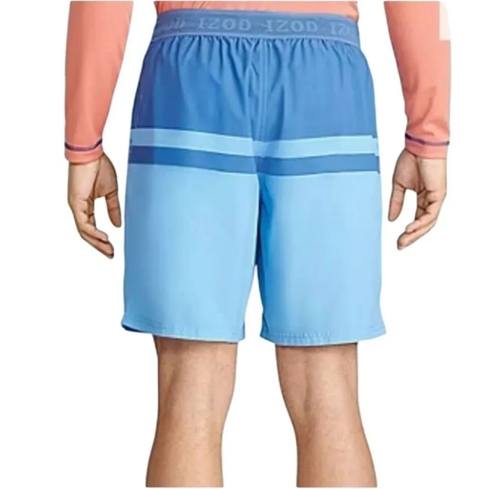 IZOD‎ Saltwater Mens Blue Colorblock Swim Trunks UPF-50 Stretch Shorts 3XB New
